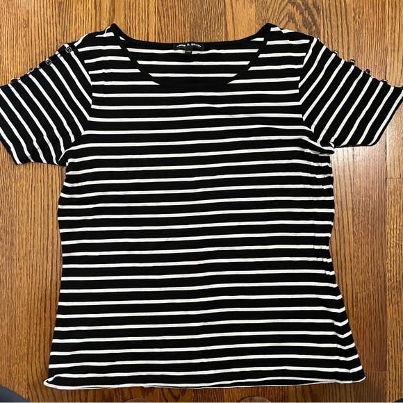 Cable & Gauge Ladies Tee Black/White Stripe Button Size XL - Picture 1 of 7